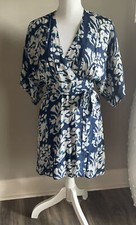 Reformation MINI Wrap Dress NAVY WHITE BATIK SHEER FLORAL Sz.Small WORN 1x $248