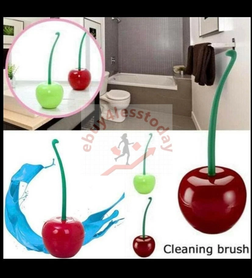 Creative Toilet Brush Holder Set Cherry Shape Standing WC Cleaning Bathroom - Image 3 of 3