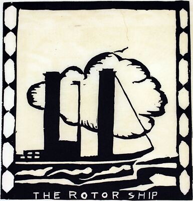 Primitive Folk Art Tile Cut on Paper ca1925 ''THE ROTOR SHIP'' 11'' x 14'' overall