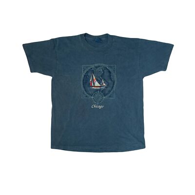 Vintage 90s faded blue Embroidered Chicago Single Stitch T-Shirt Size Large