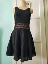 Free People Black Cotton Blend and Daisy Chain Embroidered Lace Dress Sz 10