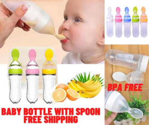 Baby Bottle With Spoon Safe Useful Silicone Food Supplement Rice Cereal Bottles