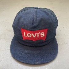 Vintage Levis Denim Logo Snapback Trucker Mesh Cap Hat Made in Usa