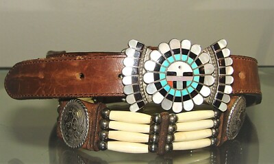 JD MASSIE ZUNI AMERICAN INDIAN INLAY SUN BELT BUCKLE W/ TONY 