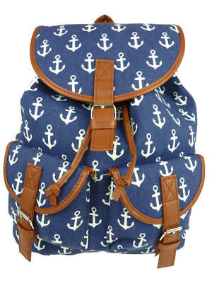 Rucksack Damen Mädchen Stoff Anker Marine Denim Schulrucksack Urlaub Sport 1602