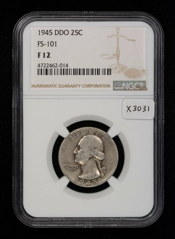 1945 DDO 25c Washington Silver Quarter - FS-101 - NGC F 12 - SKU-X3031 - Image 2 of 4