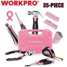 WORKPRO 35PCS Pink Tools Set Household Tool Kit Basic Tool Set W/Storage Toolbox
