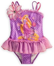 Disney Store Princess Tangled Rapunzel Girl 1 PC Deluxe Swimsuit Size 5/6 7/8
