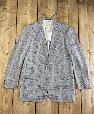 DAKS LONDON Signature Blazer UK42 EU52 beige/blau kariert Wolle und Seide