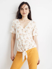 Madewell Novel Tie-Front Top in Windowbox Floral Size Small Ivory