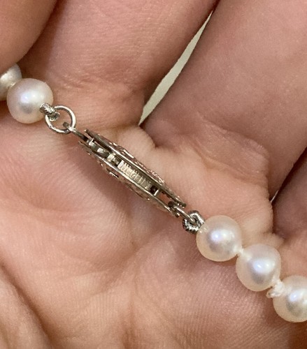 Sterling Silver 925 Pearl Necklace Vintage Lock - Picture 2 of 6