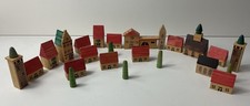 Vintage Hand Crafted Wooden Erzebirge Putz Miniature Village - 24 Pieces VGC