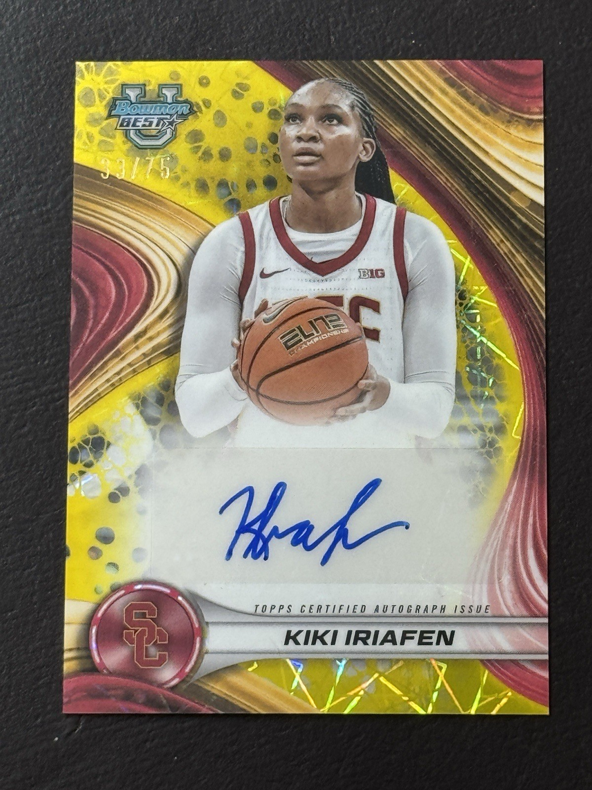 Kiki Iriafen 2024-25 Bowman U Best Auto Yellow Lazer Refractor 33/75 #B24-KI