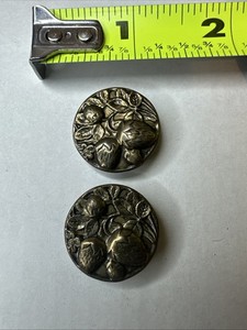 Vintage Button 2 Fruit Buttons Bronze Strawberries And Leaves