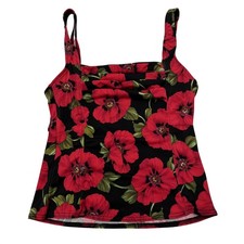 Vintage Y2K Tank Top Womens M Dark Red Floral Fitted Fairy Whimsigoth Coquette