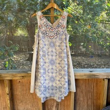 Free People Ancient Mystery Beaded Shift Dress In Tea Combo Size M