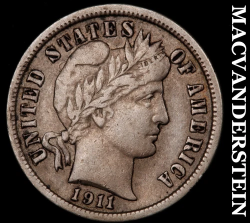 1911 Silver Barber Dime - Scarce  Extra Fine  Better Date  No Reserve  #i4723
