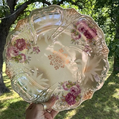 11  Sterling China Decorative Plate  Pink Roses Gold Trims Lustreware Vintage