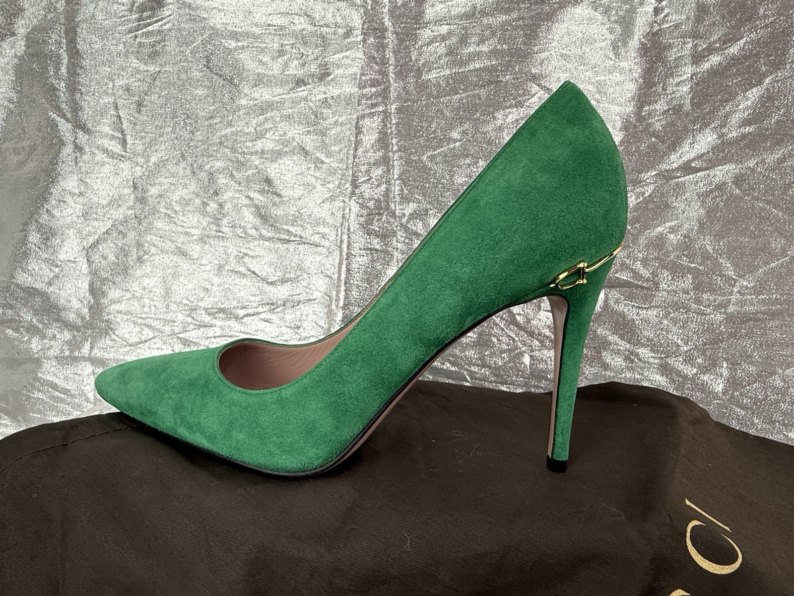 Gucci Green Suede Horsebit Pumps EU 37 US 7 Heels Pumps Made in Italy NWOB thumbnail 6