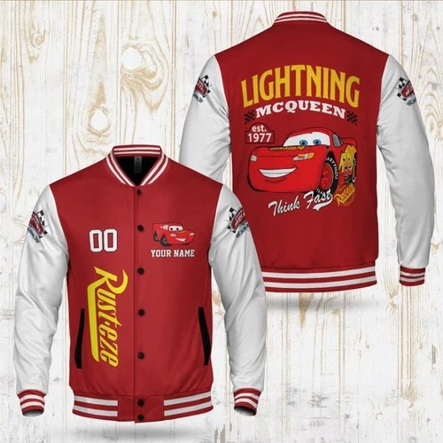 Personalized Lightning McQueen Est 1977 Think Fast Pixar Cars Baseball Jacket - product listing photo