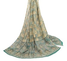 Sushila Vintage Teal Green Dupatta Georgette Silk Floral Printed Long Stole Wrap