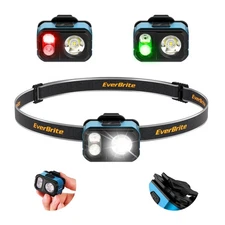 EverBrite Rechargeable LED Headlamp with Hat Clip 7 Modes White/Red/Green Lights