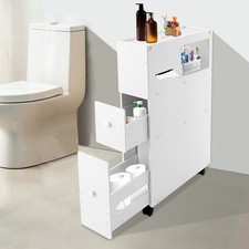 Slim Bathroom Storage Cabinet Floor Standing Toilet White Narrow Cupboard Shelf