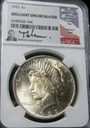 1923 Peace Dollar Silver ---- BU Brilliantly Uncirculated NGC Coin ---- #555C