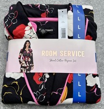 Room Service Women's 2-Piece Shawl Collar Pajama Set, Black Floral, Large