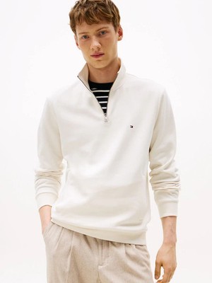 NWT Tommy Hilfiger Mens Cream Performance Quarter-Zip Pullover Sweatshirt Size M