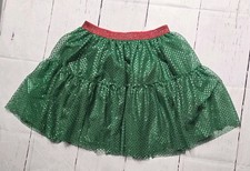 HOLIDAY TIME GIRLS M 7 8 GREEN POLKA DOT TULLE TUTU SKIRT RED GLITTER CHRISTMAS