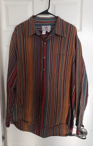 Territory Ahead XL Striped Long Sleeve Rust Dark Green Multicolor