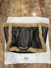 ZARA Faux Shearling Tote Bag Brown/Winter Shoulder Bag