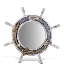  Silver Sea Beach Wall Decor Nautical Ship Wheel Mirror - Handcrafted Wooden 