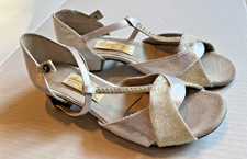 Women's Low Heel Ballroom  Latin Salsa Dance Shoes-Satin/Suede -Silver-Sz 8