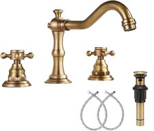 GGStudy 8 inch 2 Handles 3 Holes Widespread Bathroom Sink Faucet Antique Brass B