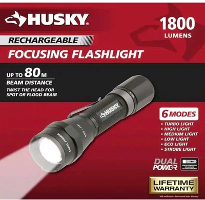 #ad HUSKY 1800 Lumens Dual Power LED Rechargeable Tactical Flashlight 1011 102 039 $27.99