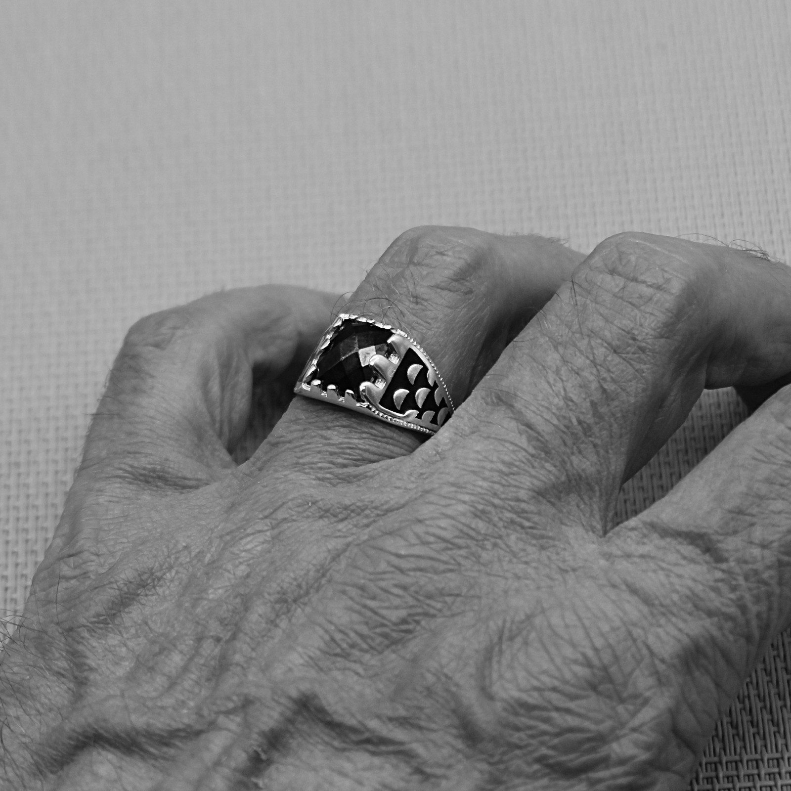 Chevalière argent onyx bague mixte gravée cadeau idéal taille 61 - 2