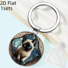 Siamese Cat Kitten Blue Eyes Keychain Key Ring Purse Handbag Car Charm Backpack