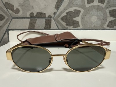 AUTHENTIC CELINE Triomphe Metal 01 Oversized Gold Metal Oval