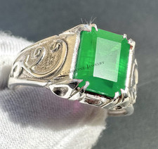 Emerald Gemstone With 925 Sterling Silver Handmade Ring For Men's Gift For Him