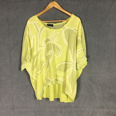 Bella Amore Italy Yellow Green Abstract Top One Size Mesh Oversized Blouse Boxy