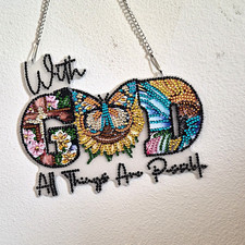 Handmade Beaded Wall Hanging "With GOD All Things Are Possible" Butterfly