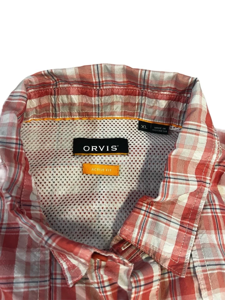 Camisa Orvis Trout Bum Ventilada Para Hombres XL Naranja Tartán Manga Larga Abotonada Pesca Foto 3 de 4