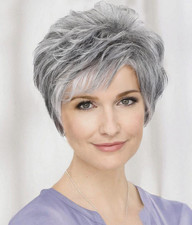 Emmor Short Grey Hair Wigs for Women Blend Pixie Cut Wig With Bang