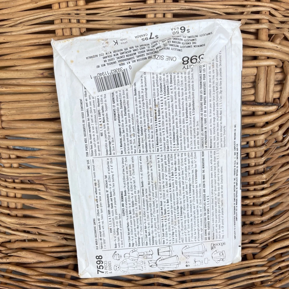 Vintage Simplicity Crafts Sewing Patterns 7598 Old World Santa Collection - Image 2 of 3