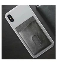 Black VEGAN LEATHER Universal Cell Phone Stick on Wallet Card Holder adhesive E8