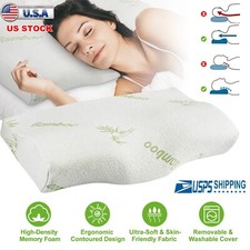 Bamboo Memory Foam Sleep Pillow Contoured Orthopedic Pillow, Ergonomic Cervical