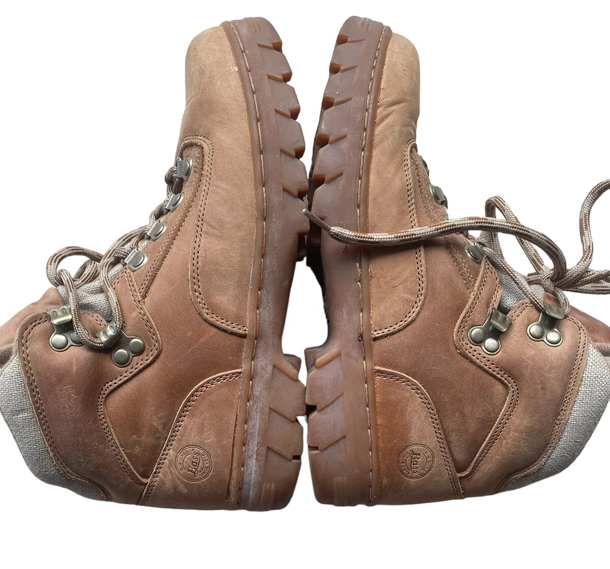 Bass Tan Stratton Outdoor Boots Mid Men Size 9 Leather Upper V487 Lace Up