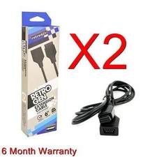 TWO 2X Controller extension cable Sega Genesis 6 Feet Retro-Bit 6 Month Warranty